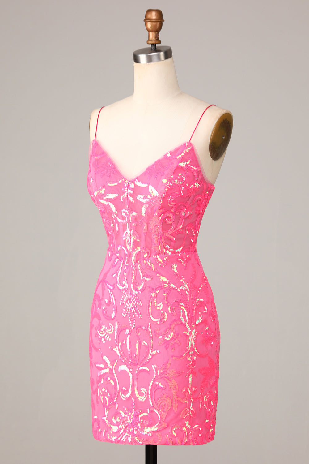 Amazing Sheath Fuchsia Spaghetti Straps Sequins Homecoming Dress