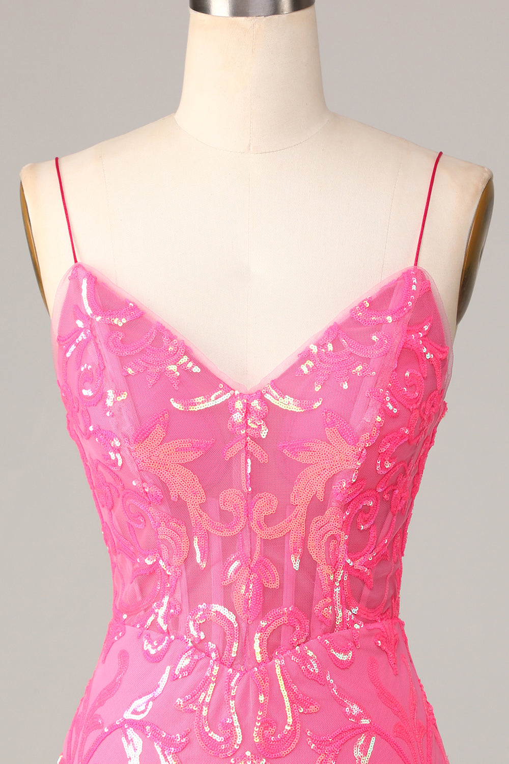 Amazing Sheath Fuchsia Spaghetti Straps Sequins Homecoming Dress