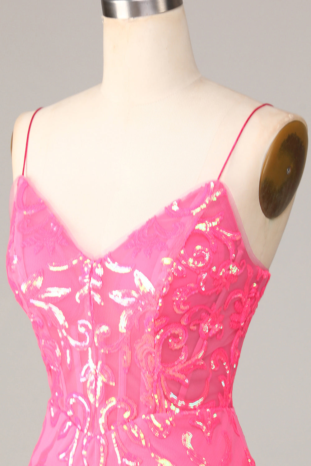 Amazing Sheath Fuchsia Spaghetti Straps Sequins Homecoming Dress