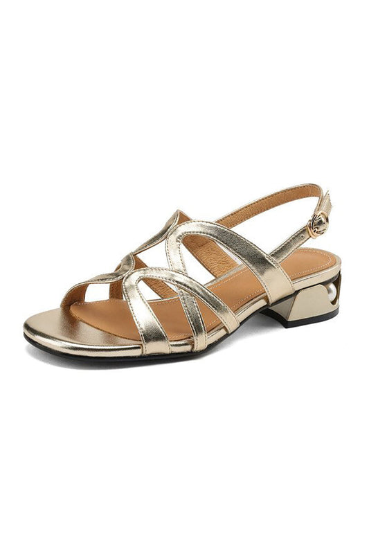 Golden Sparkly Low Chunky Heel Sandal