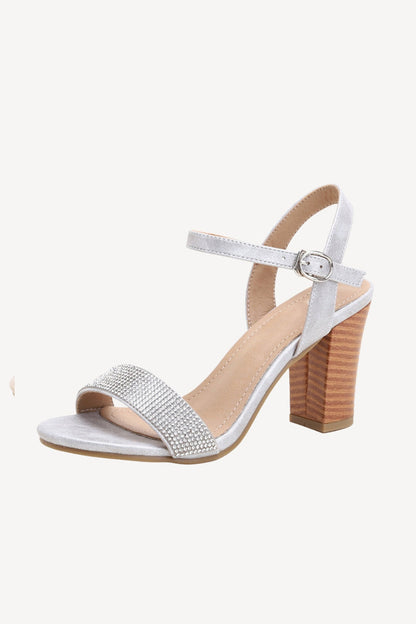 Rhinestone One Strap Chunky High Heel Sandals