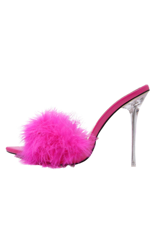 Hot Pink Feathers Pointed Toe Stiletto Sandals