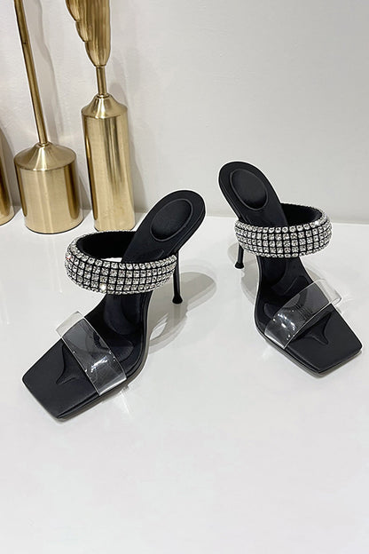 Square Toe Stiletto High Heels with Beading