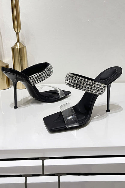 Square Toe Stiletto High Heels with Beading