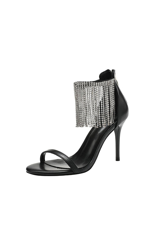 Black Rhinestone Thick High Heels