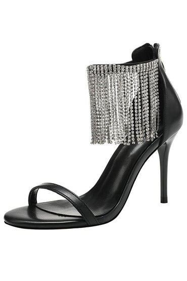 Black Rhinestone Thick High Heels