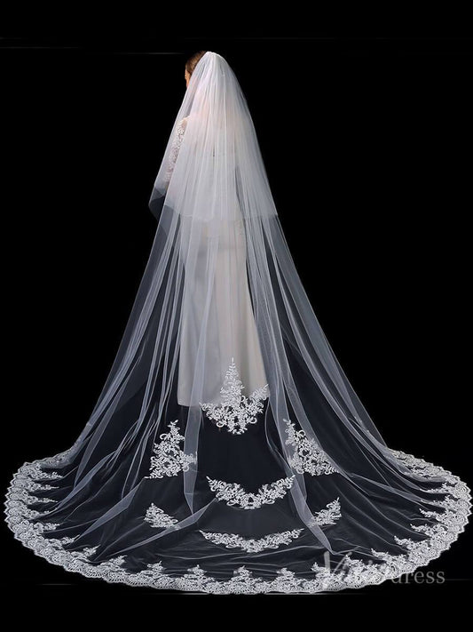 Cathedral Length Bridal Veil with Blusher Viniodress TS1909-Veils-Viniodress-Ivory-Viniodress