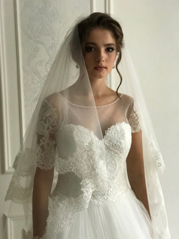 Roycebridal Vintage White Cathedral Lace Double Tiers Long Wedding veil