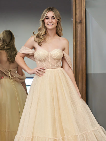 Roycebridal Nova | A-Line Champagne Tulle Sweetheart Tea-Length Prom Dress