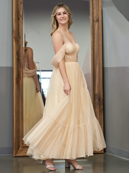 Roycebridal Nova | A-Line Champagne Tulle Sweetheart Tea-Length Prom Dress