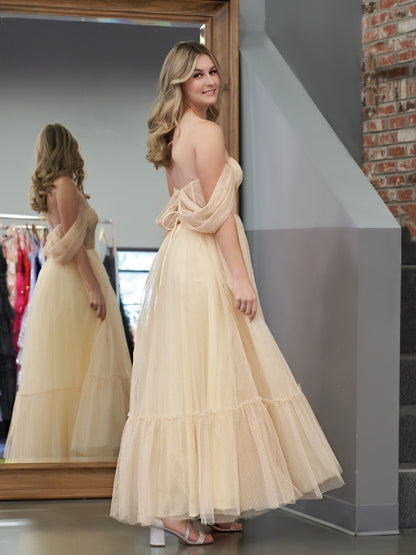 Roycebridal Nova | A-Line Champagne Tulle Sweetheart Tea-Length Prom Dress