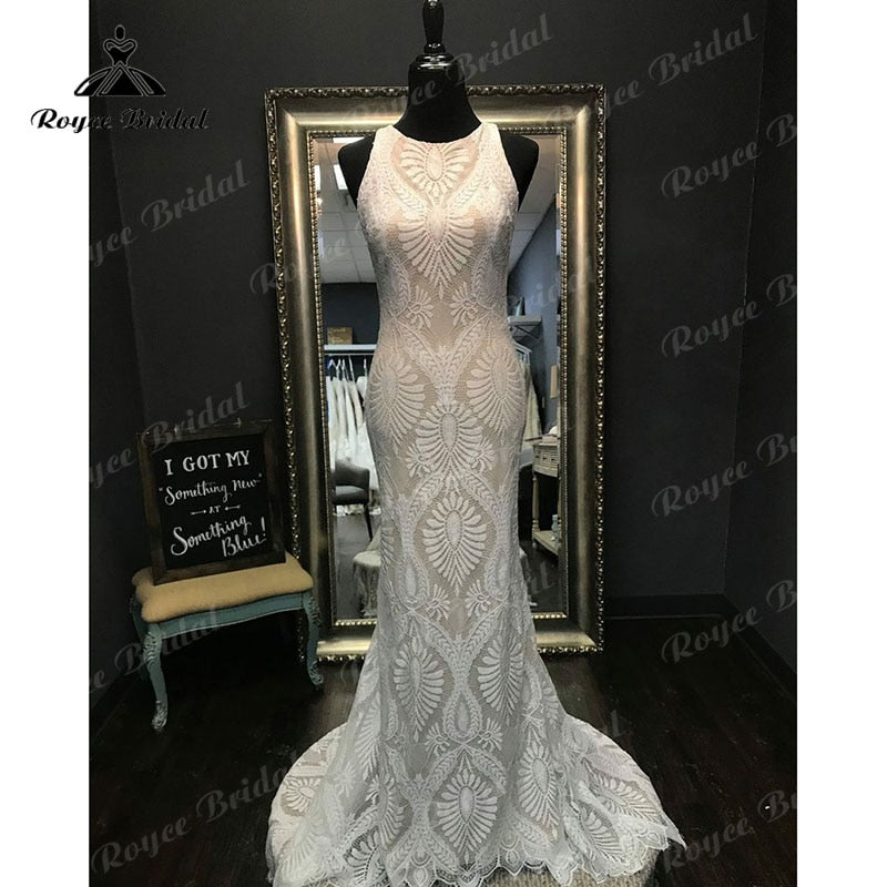 Roycebridal BRIDE,BRIDE EXPLORE All Wedding Dresses,BRIDE EXPLORE Custom Wedding Dresses 👗,BRIDE EXPLORE Plus SizeCharming Mermaid Wedding Dress Open Back Lace Sleeveless O-Neck Trumpet Boho Vestido De Novia for Women Bridal Gown Custom Made