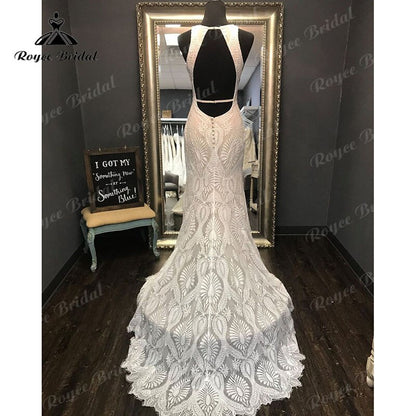 Roycebridal BRIDE,BRIDE EXPLORE All Wedding Dresses,BRIDE EXPLORE Custom Wedding Dresses 👗,BRIDE EXPLORE Plus SizeCharming Mermaid Wedding Dress Open Back Lace Sleeveless O-Neck Trumpet Boho Vestido De Novia for Women Bridal Gown Custom Made