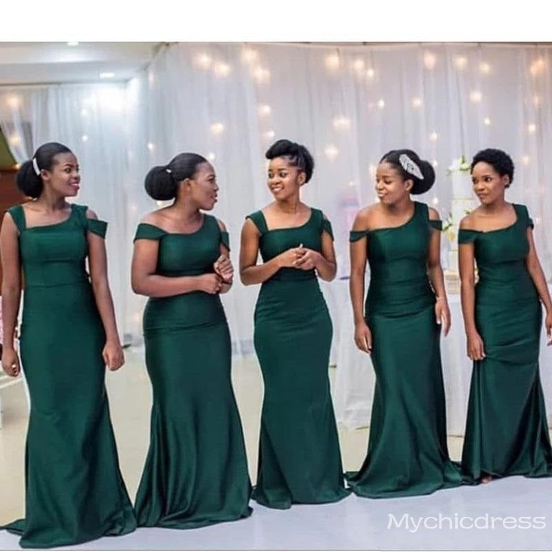 Roycebridal Cheap African Long Green Bridesmaid Dresses Mermaid Sleeveless