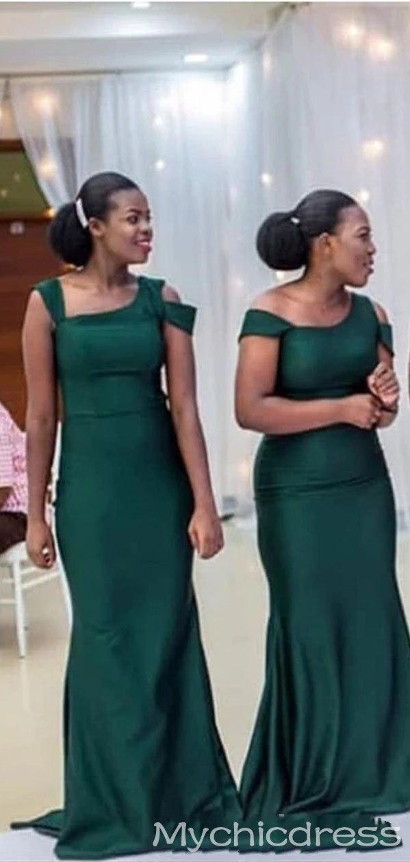 Roycebridal Cheap African Long Green Bridesmaid Dresses Mermaid Sleeveless