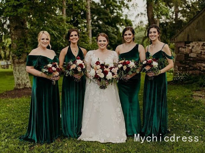 Roycebridal Cheap Emerald Green Velvet Bridesmaid Dresses 2025 Long Wedding Guest Dress