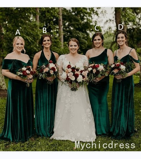 Roycebridal Cheap Emerald Green Velvet Bridesmaid Dresses 2025 Long Wedding Guest Dress