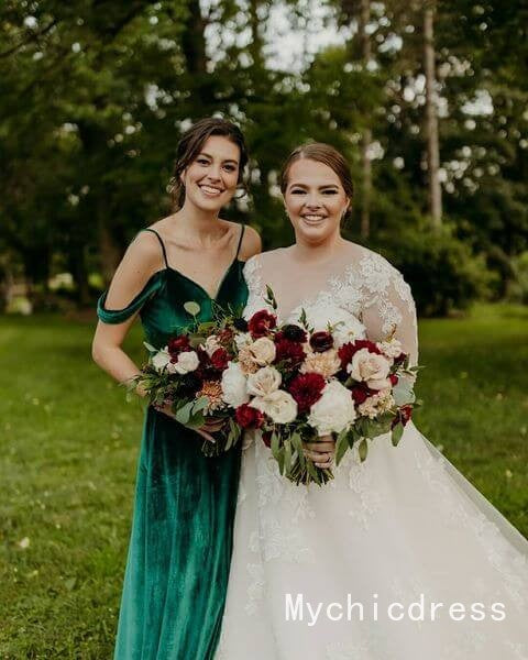 Roycebridal Cheap Emerald Green Velvet Bridesmaid Dresses 2025 Long Wedding Guest Dress