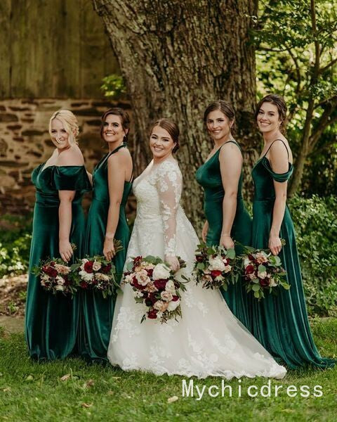 Roycebridal Cheap Emerald Green Velvet Bridesmaid Dresses 2025 Long Wedding Guest Dress