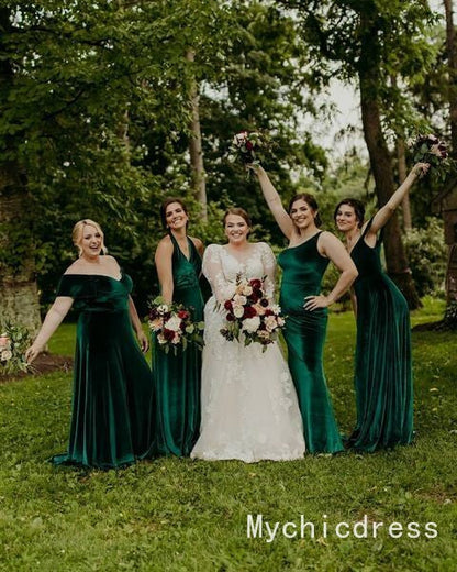 Roycebridal Cheap Emerald Green Velvet Bridesmaid Dresses 2025 Long Wedding Guest Dress