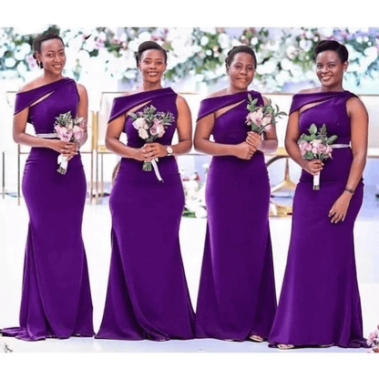 Roycebridal Cheap Long Bridesmaid Dresses Purple One Shoulder Wedding Guest Dress Online