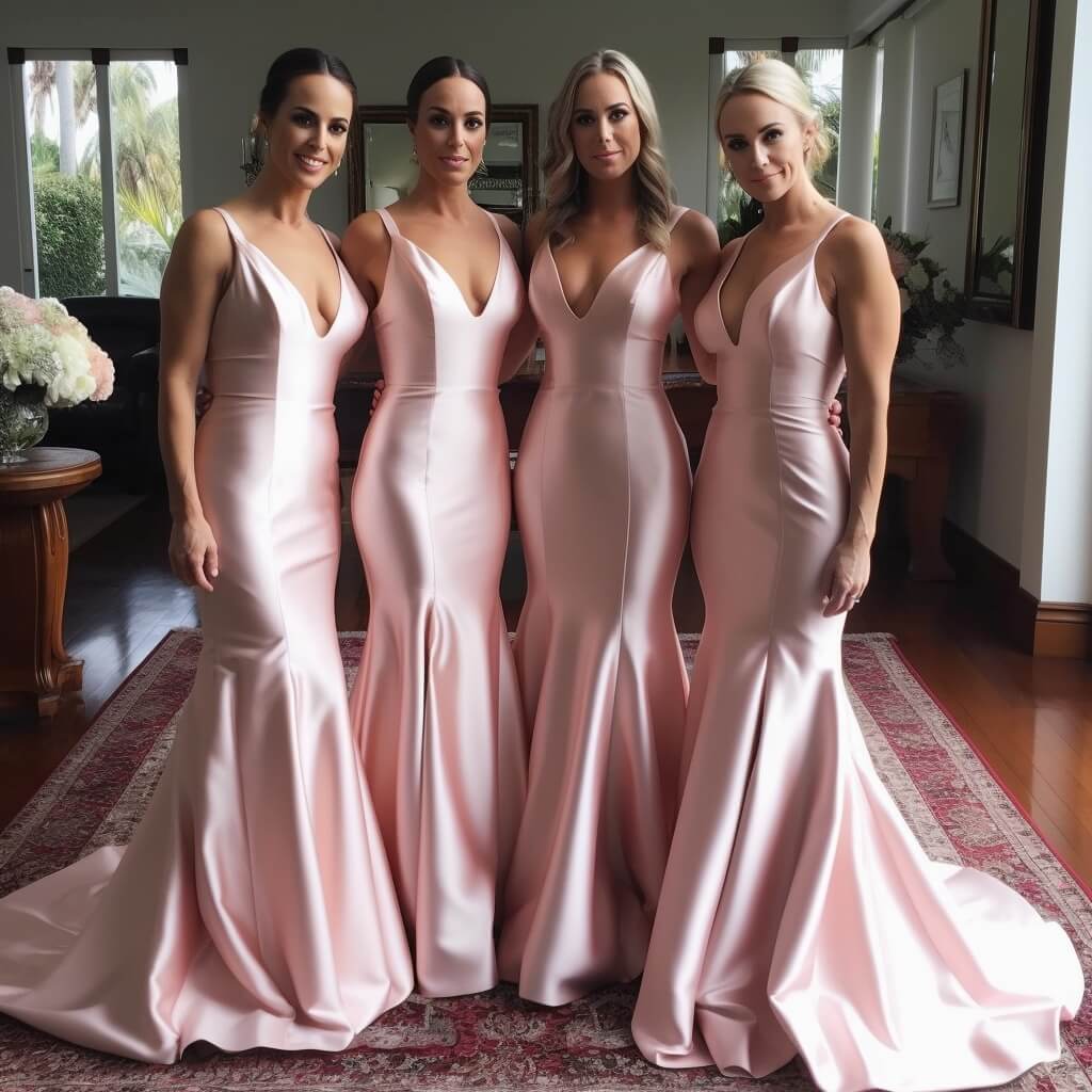 Roycebridal Cheap Long Pink Bridesmaid Dresses Mermaid V Neck Wedding Party Dress