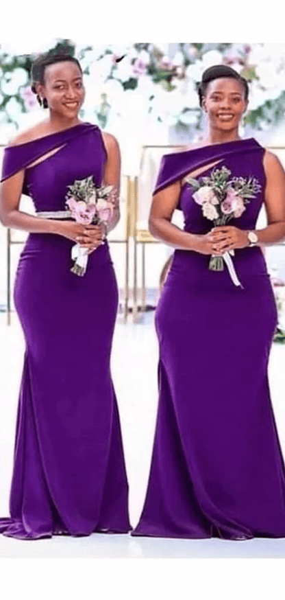 Roycebridal Cheap Long Bridesmaid Dresses Purple One Shoulder Wedding Guest Dress Online