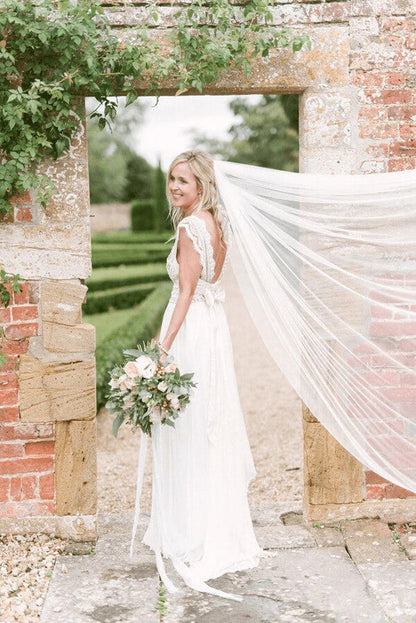 Chiffon A-line Beaded Open Back Wedding Dresses, Beach Bridal Gowns, MW829 | chiffon wedding dresses | simple wedding dresses | bridal styles | musebridals.com