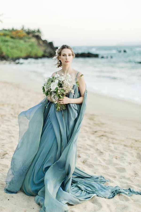 Chiffon Rustic Wedding Dress With Train, A-line Beach Wedding Gown, MW685 | a line wedding dresses | beach wedding dress | cheap wedding dress online | www.musebridals.com