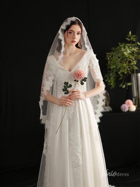 Classy Spanish Mantilla Veils Lace Bridal Veil Viniodress AC1309-Veils-Viniodress-Ivory-Viniodress