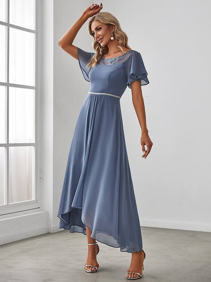 Connie chiffon tea length high low mother of the bride dress - Bay Bridal and Ball Gowns