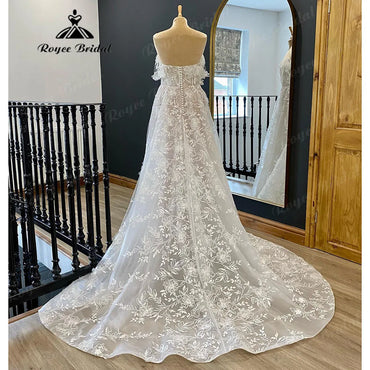 Country Off Shoulder Full Lace V Neck Wedding Gown for Women 2024 Wedding Dress with Cap Sleeve vestido longo festa de casamento