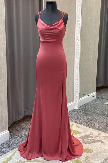 Roycebridal Legacy | Mauve Mermaid Cowl Neck Straps Long Prom Dress