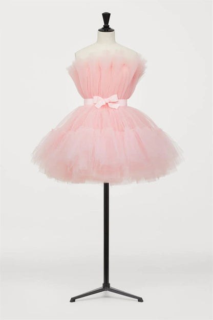 Cute Strapless Tulle Short Homecoming Dresses