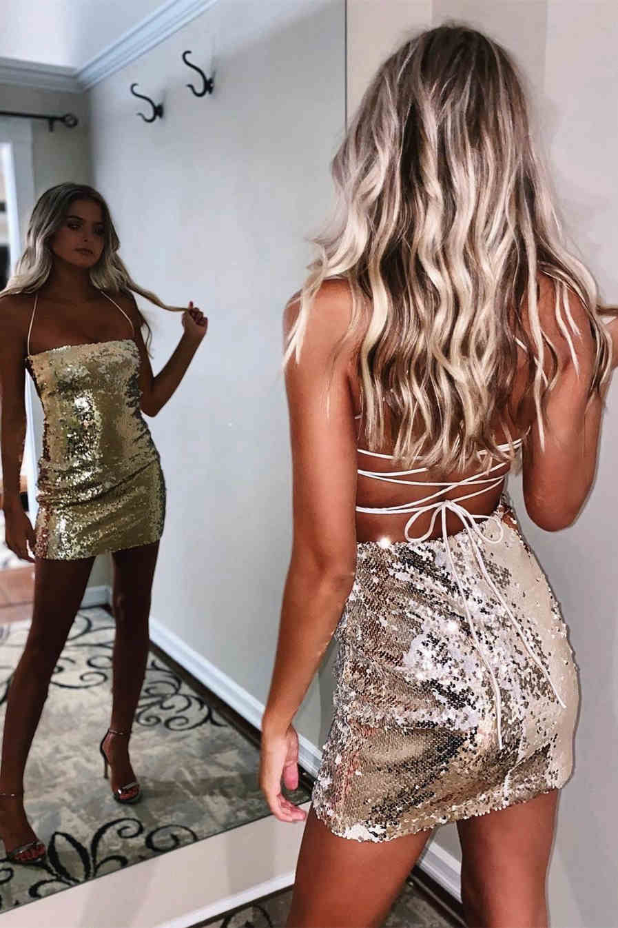 Roycebridal Sexy Sparkling Sequins Spaghetti Strap Short Prom Dresses, Homecoming Dresses