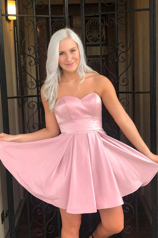 A-Line Sweetheart Pink Short Homecoming Dress