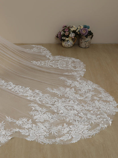 Roycebridal Vintage Lace Cathedral Veil Shaped Bridal Veil Wedding Veil