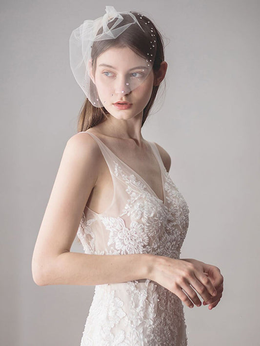 Roycebridal Vintage-Inspired Birdcage Veils with Tiny Crystals Blusher Veil