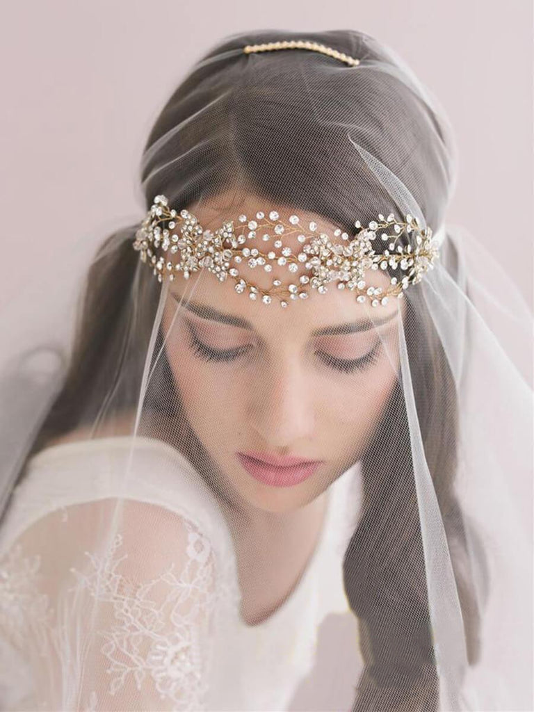 Roycebridal Traditional Drop Veil Blusher Wedding Veil with Crystal Headpiece