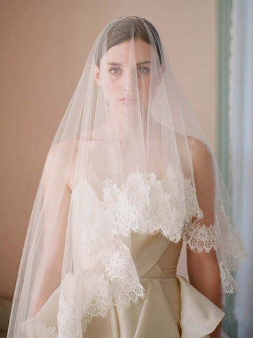 Roycebridal Traditional Drop Veils Ivory Tulle & Lace Wedding Veil