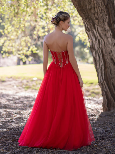 Roycebridal A-Line Strapless Red Prom Dress with Beadings