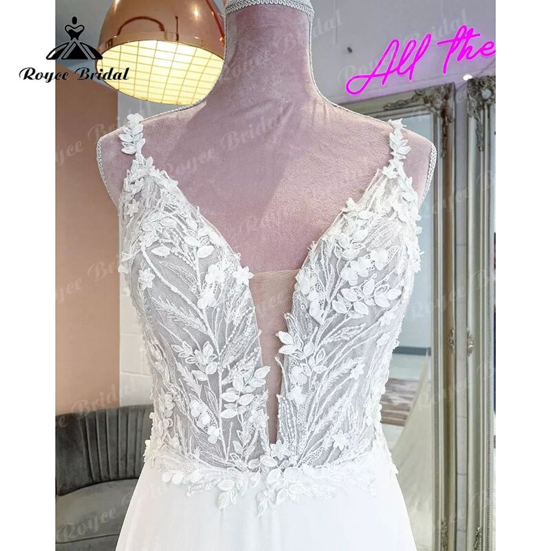 Roycebridal BRIDE,BRIDE EXPLORE All Wedding Dresses,BRIDE EXPLORE Custom Wedding Dresses 👗,BRIDE EXPLORE Plus SizeDeep V Neck Backless Lace Appliques Spaghetti Straps Boho A Line Wedding Dress for Women 2025 Vestidos Bridal Gown Cutsom Made