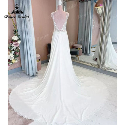 Roycebridal BRIDE,BRIDE EXPLORE All Wedding Dresses,BRIDE EXPLORE Custom Wedding Dresses 👗,BRIDE EXPLORE Plus SizeDeep V Neck Backless Lace Appliques Spaghetti Straps Boho A Line Wedding Dress for Women 2025 Vestidos Bridal Gown Cutsom Made