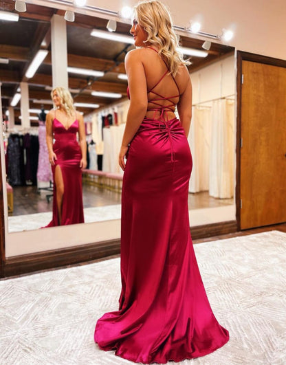 Roycebridal Allie |Mermaid Spaghetti Straps Satin Prom Dress with Slit