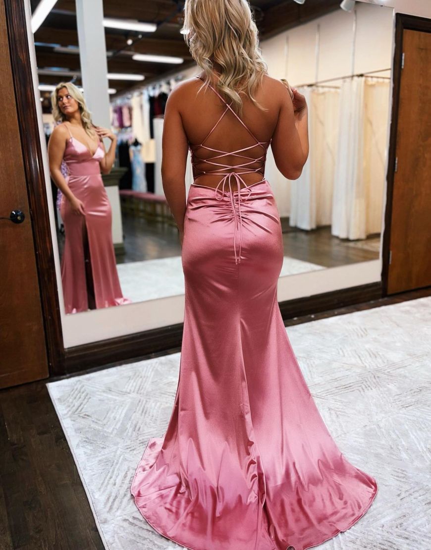 Roycebridal Allie |Mermaid Spaghetti Straps Satin Prom Dress with Slit