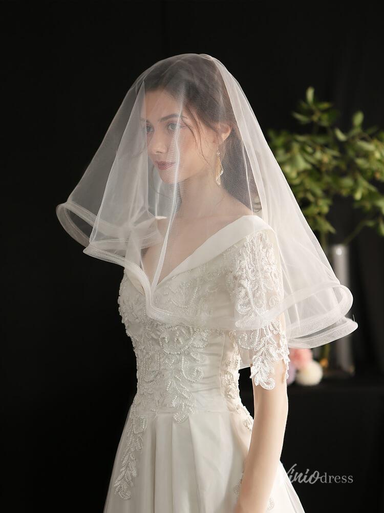 Elbow Length Tulle Bridal Blusher Veils AC1294-Veils-Viniodress-Ivory-Viniodress