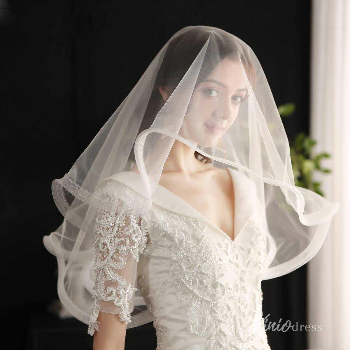 Elbow Length Tulle Bridal Blusher Veils AC1294-Veils-Viniodress-Ivory-Viniodress