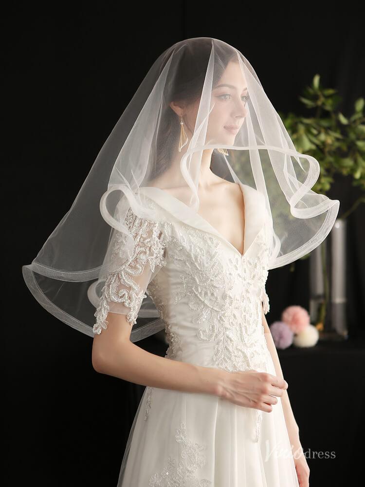 Elbow Length Tulle Bridal Blusher Veils AC1294-Veils-Viniodress-Ivory-Viniodress