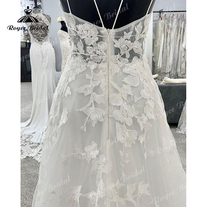 Roycebridal BRIDE,BRIDE EXPLORE All Wedding Dresses,BRIDE EXPLORE Custom Wedding Dresses 👗,BRIDE EXPLORE Plus SizeElegant A Line Tank Wedding Dress Deep V Neck Lace Appliques Sleeveless Open Back Wedding Gowns vestido de noiva pra Roycebridal