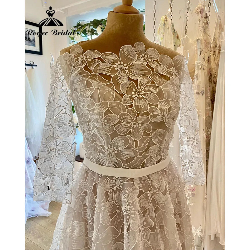 Elegant Floral Lace Princess Three Quarter Sleeve Garden Wedding Dress Bride 2024 Wedding Gown Custom Made robe mariage femme